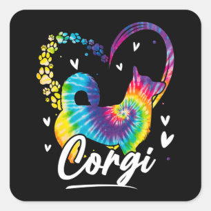 Sticker Carré Cadeau Amoureux des chiens Corgi Tie Dye Rainbow