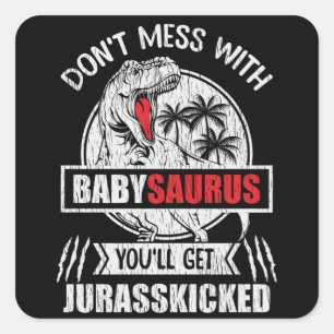 Sticker Carré Cadeau bébé dinosaure drôle pour famille et enfant