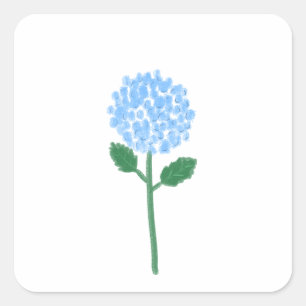 Sticker Carré Cadeau Botanique d'Hydrangea Bleu Clair