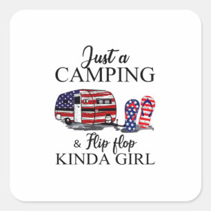 Sticker Carré Cadeau Camper Juste Un Camping Et Kinda Girl Xma
