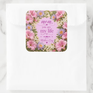 STICKER CARRÉ CADEAU D'AMOUR POUR LA FÊTE DES MÈRES