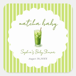Sticker Carré Cadeau de Baby Shower Bébé Vert Matcha Bébé aux Va