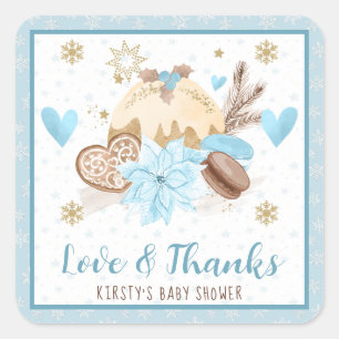 Sticker Carré Cadeau de Baby Shower Bleu Hiver Sweets