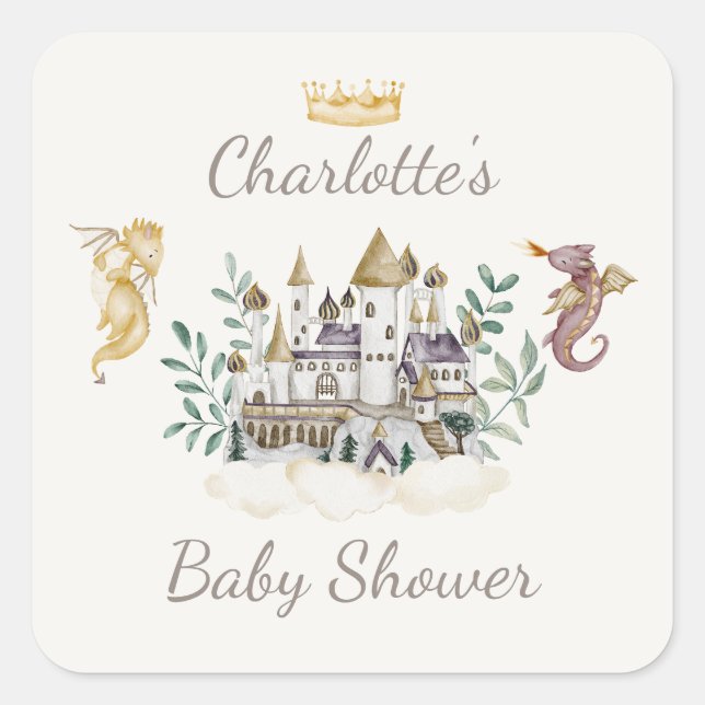 Sticker Carré Cadeau de Baby Shower Dragon Boho Storybook (Devant)