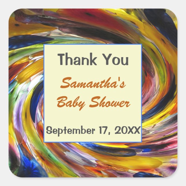 Sticker Carré Cadeau de Baby Shower Remerciement Genre Neutre Co (Devant)