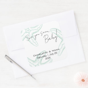 Sticker Carré Cadeau de Baby Shower Sea You Soon
