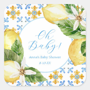 Sticker Carré Cadeau de baby shower Vintage Lemon personnalisabl