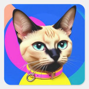 Sticker Carré Cadeau de chat coloré et vibrant pour amateur de c