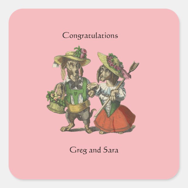 Sticker Carré Cadeau de Chiens victoriens (Devant)