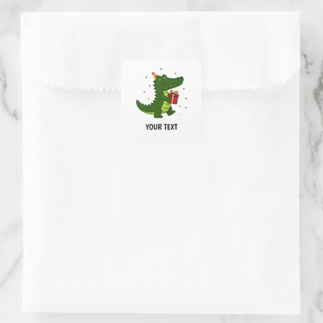 Sticker Carré Cadeau de crocodile mignon (Sac)