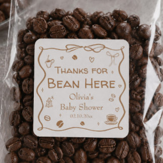 Sticker Carré Cadeau de haricots de café pour Baby Shower Café