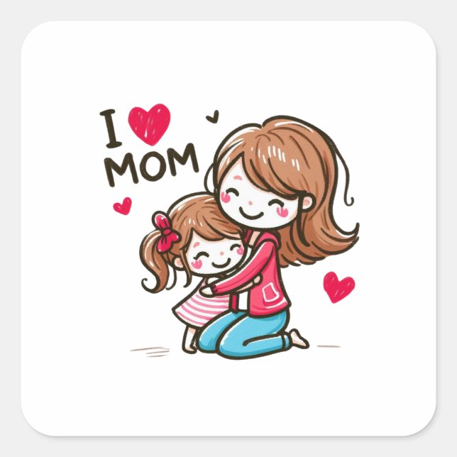 Sticker Carré Cadeau de la fête des mères | J'aime maman (Devant)