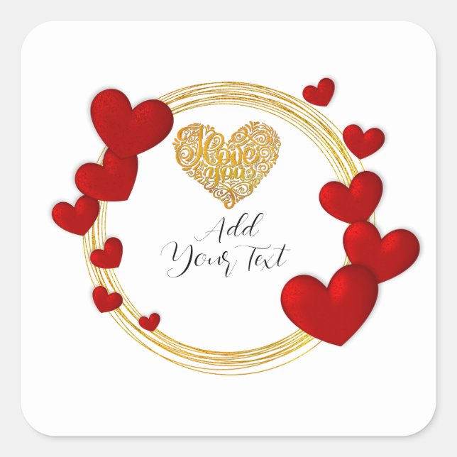 Sticker Carré Cadeau de la Saint-Valentin avec cœurs rouges pers (Devant)