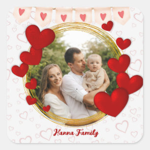 Sticker Carré Cadeau de la Saint-Valentin avec cœurs rouges pers