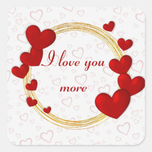Sticker Carré Cadeau de la Saint-Valentin avec cœurs rouges pers