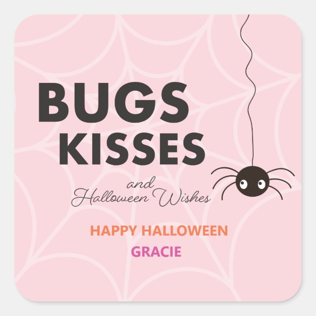 Sticker Carré Cadeau de l'Araignée d'Halloween | Faveur rose (Devant)
