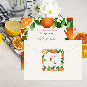 Sticker Carré Cadeau de mariage à monogramme Citrus Rustique
