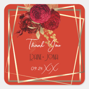 Sticker Carré Cadeau de mariage de bains de mariée Cadre doré fl