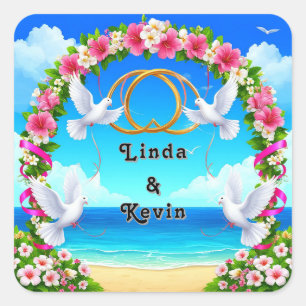 Sticker Carré Cadeau de mariage de plage romantique, Cadeau de m
