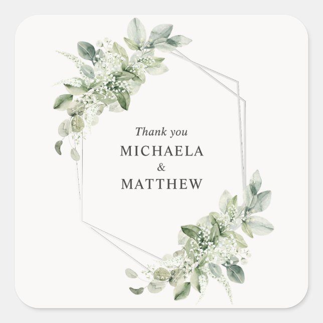 Sticker Carré Cadeau de mariage en feuillage rustique avec feuil (Devant)
