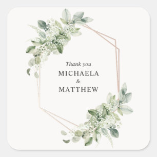 Sticker Carré Cadeau de mariage Faux Rose Gold Flore Rustique