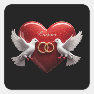 Sticker Carré Cadeau de mariage romantique Cœur de colombes