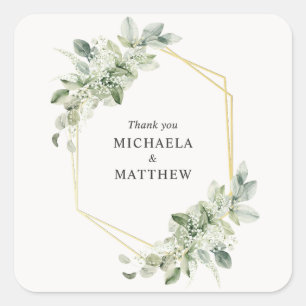 Sticker Carré Cadeau de mariage rustique géométrique vert or fau