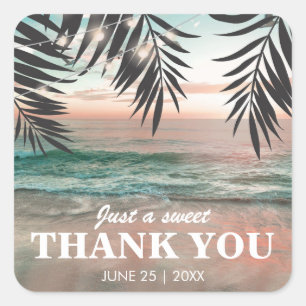 Sticker Carré Cadeau de mariage sur la plage tropicale   Guirlan
