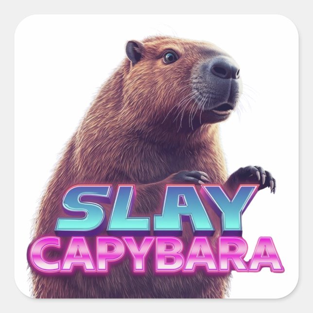 Sticker Carré Cadeau de mème d'animal drôle de Capybara Tueur (Devant)