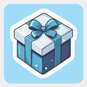 Sticker Carré Cadeau de Noël bleu