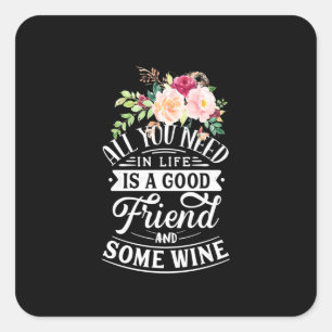 Sticker Carré Cadeau de Noël Bon ami et un peu de vin