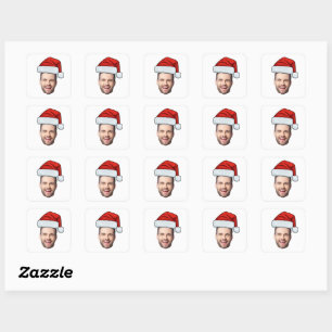 Sticker Carré Cadeau de Noël Chapeau de Père Noël Photo de Visag