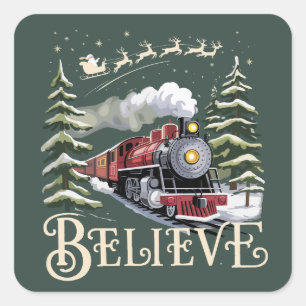 Sticker Carré Cadeau de Noël Polar Express Croire Xmas Hiver