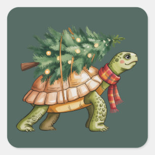 Sticker Carré Cadeau de Noël pour amateur de tortues de mer Arbr