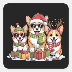Sticker Carré Cadeau de Noël pour maman amoureuse de chiens Corg