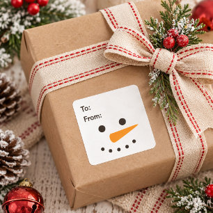 Sticker Carré Cadeau de Noël simple bonhomme de neige