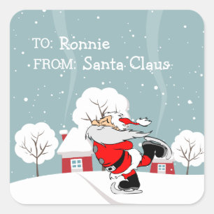 Sticker Carré Cadeau de Père Noël mignon Personnalisé