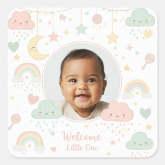 Sticker Carré Cadeau de photo de bébé Bienvenue Petit Un