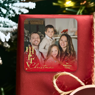 Sticker Carré Cadeau de photo de Noël de famille de vacances mod