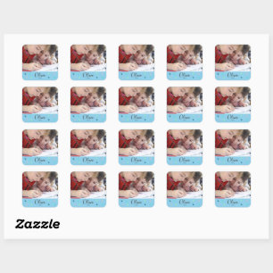 Sticker Carré Cadeau de photo personnalisé bleu ciel avec nom et