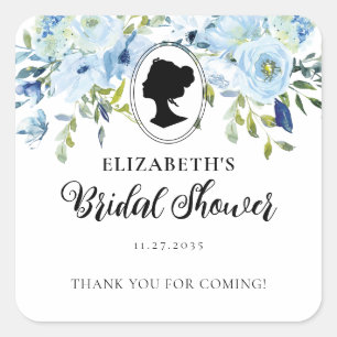 Sticker Carré Cadeau de remerciement de mariage floral bleu vint