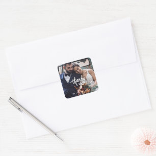 Sticker Carré Cadeau de remerciement de photo de mariage élégant