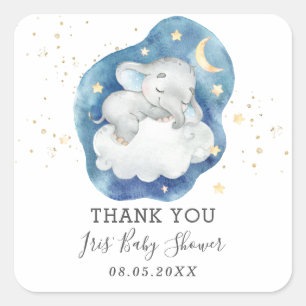 Sticker Carré Cadeau de remerciement éléphant bébé garçon mignon