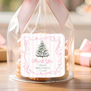 Sticker Carré Cadeau de remerciement pour Baby Shower d'hiver ro