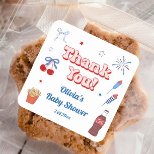 Sticker Carré Cadeau de remerciement pour Baby Shower Fille du 4