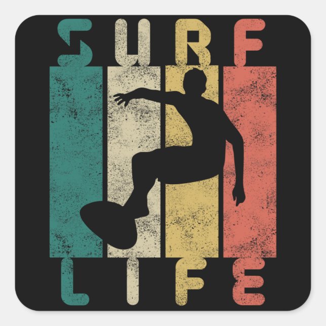 Sticker Carré cadeau de surf rétro pour surfeur (Devant)