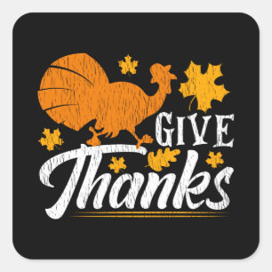 Sticker Carré Cadeau de Thanksgiving Dinde de la Rentrée Rustiqu