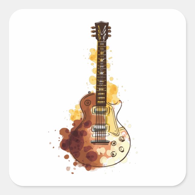 Sticker Carré Cadeau d'illustration de guitare aquarelle (Devant)