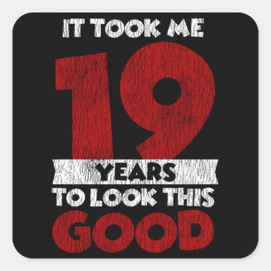 Sticker Carré Cadeau drôle d'anniversaire 19 ans vintage
