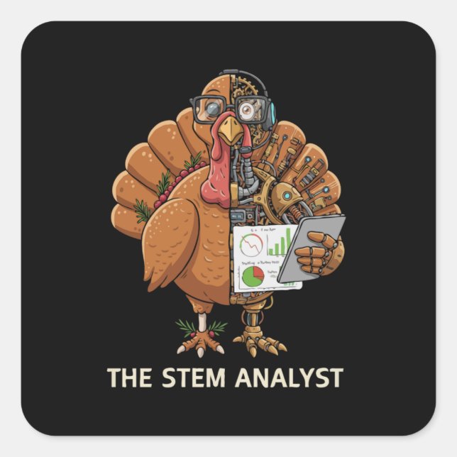 Sticker Carré Cadeau drôle de Thanksgiving Robot Dindon Analyste (Devant)